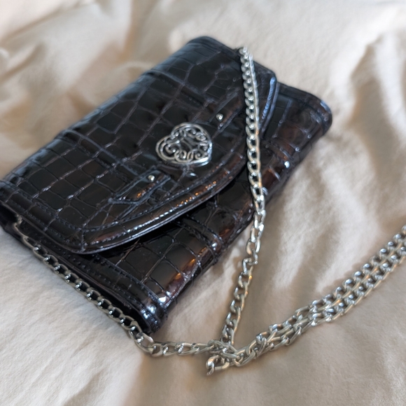 Brighton Shiny Crocodile-Embossed Brown Crossbody Bag - Picture 13 of 13